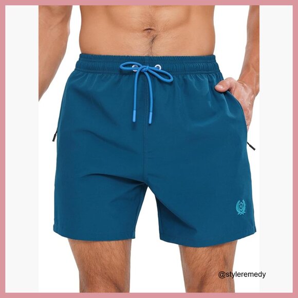 Quick Dry Swim Trunks with Zipper Pockets Mesh Lining